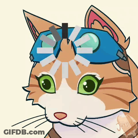 A Drawing Of A Cat With Green Eyes Wearing A Blue Goggles GIF