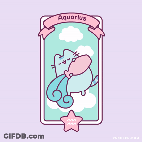 A Drawing Of A Cat With The Word Aquarius Written On It GIF