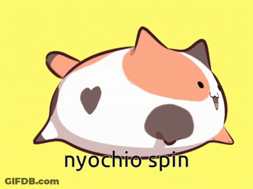 A Drawing Of A Cat With The Word Nyochio Spin Below It GIF