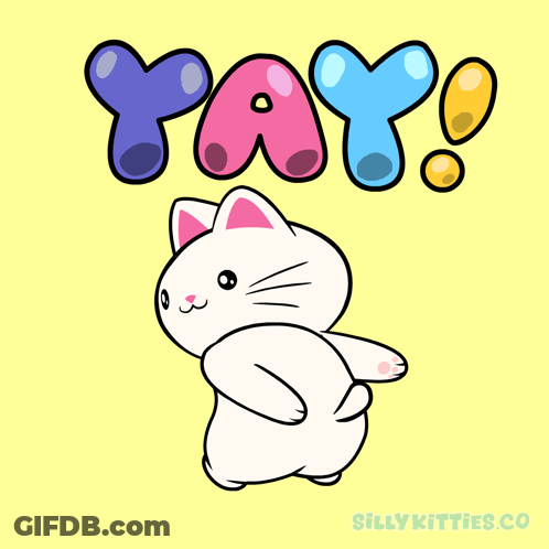 A Drawing Of A Cat With The Word Yay Written Above It GIF