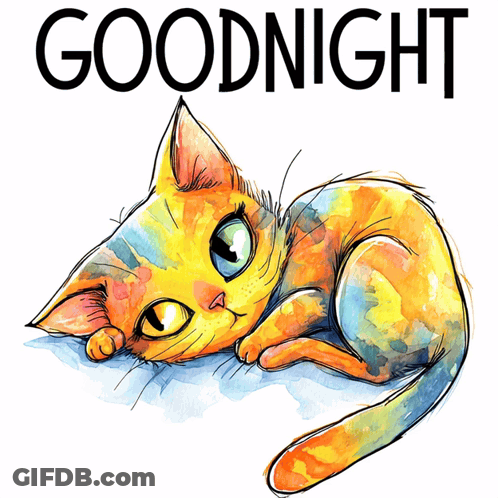 A Drawing Of A Cat With The Words Goodnight Written Below It GIF