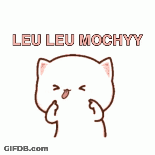 A Drawing Of A Cat With The Words Leu Leu Mochyy Written Above It GIF