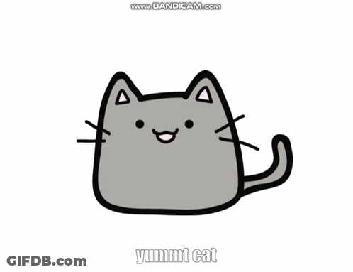 A Drawing Of A Cat With The Words " Yummy Cat " On The Bottom GIF