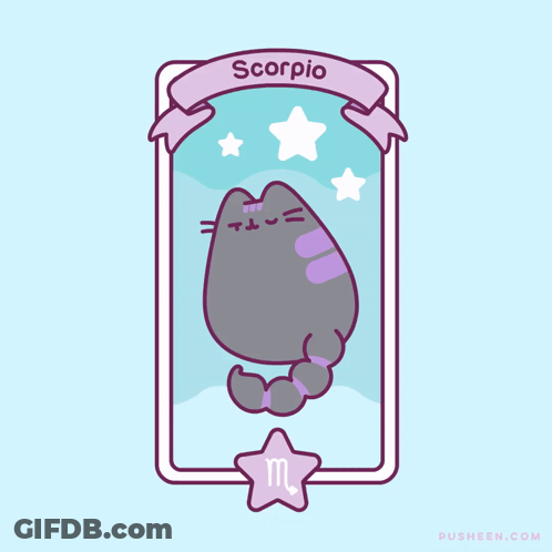 A Drawing Of A Cat With The Zodiac Sign Scorpio On It GIF