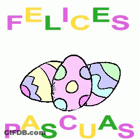 A Drawing Of A Chick Coming Out Of An Easter Egg With The Words Felices Pascuas Written Below It GIF