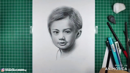 A Drawing Of A Child 'S Face Is Being Made By Animatica GIF
