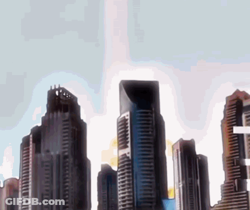 A Drawing Of A City Skyline With A Few Buildings Missing GIF