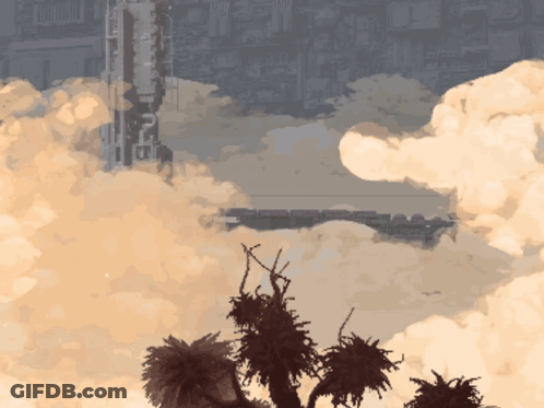 A Drawing Of A Cloudy Sky With A Building In The Background That Says ' A ' On It GIF