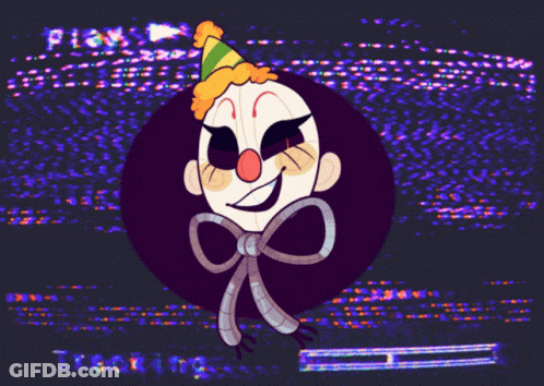 A Drawing Of A Clown With A Bow And A Party Hat On GIF