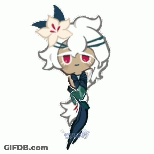 A Drawing Of A Cookie With A Flower On Her Head GIF