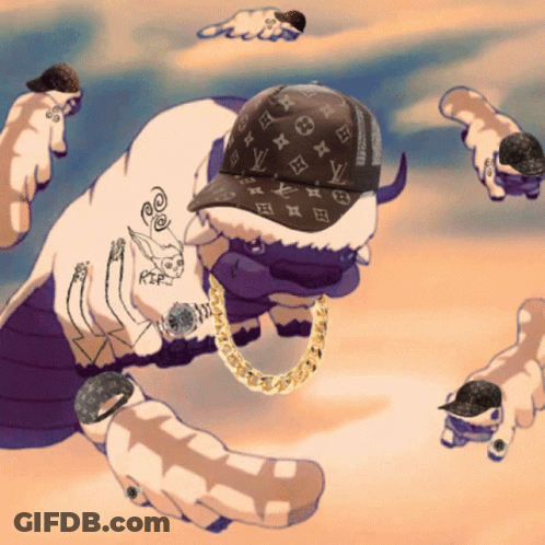 A Drawing Of A Cow Wearing A Louis Vuitton Hat And Chain Around Its Neck GIF