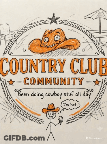 A Drawing Of A Cowboy Hat With The Words Country Club Community On It GIF