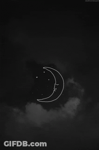 A Drawing Of A Crescent Moon With A Face On A Black Background GIF