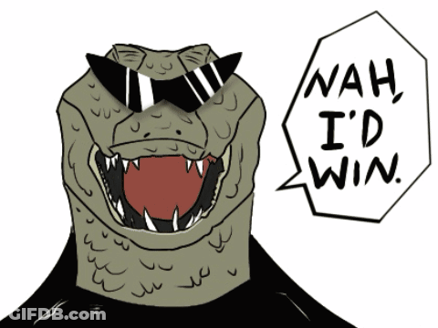A Drawing Of A Crocodile Wearing Sunglasses With A Speech Bubble Saying Nah I 'D Win GIF