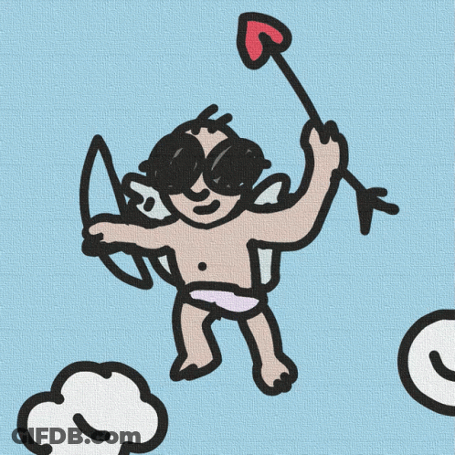 A Drawing Of A Cupid Holding A Heart Shaped Arrow GIF
