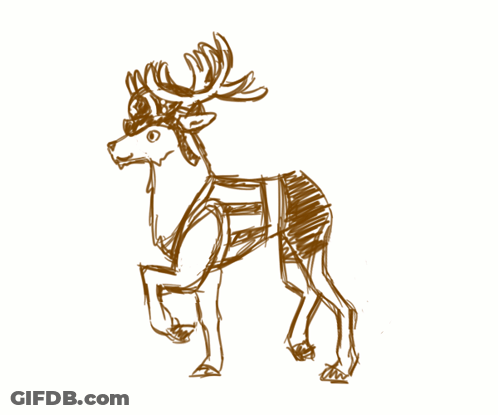 A Drawing Of A Deer With Antlers And A Striped Shirt GIF