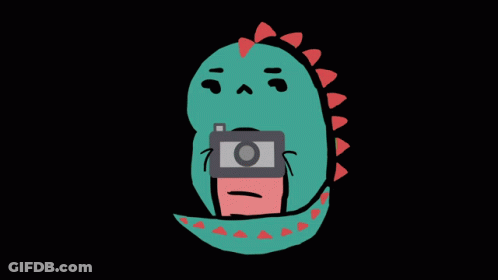 A Drawing Of A Dinosaur Taking A Picture With A Camera GIF