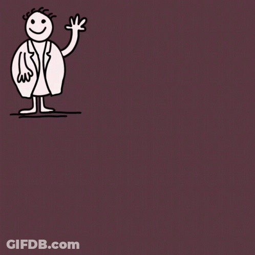 A Drawing Of A Doctor With The Words Hello Vaccine Goodbye Covid GIF
