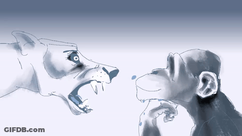 A Drawing Of A Dog And A Monkey With A Blue Background GIF