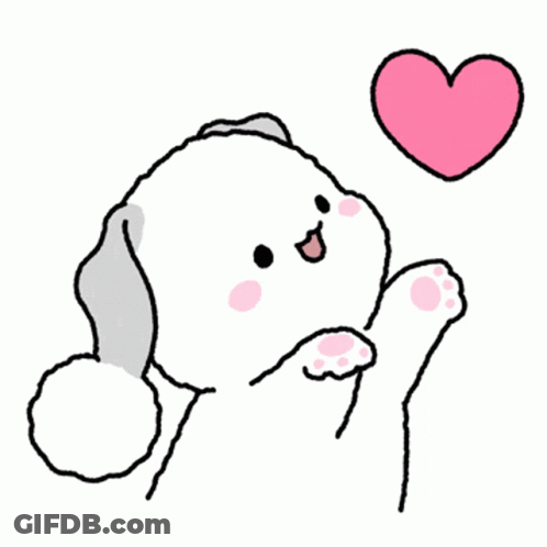A Drawing Of A Dog Wearing A Santa Hat And A Pink Heart Above It . GIF