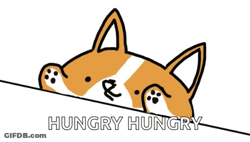 A Drawing Of A Dog With The Words Hungry Hungry Underneath It GIF
