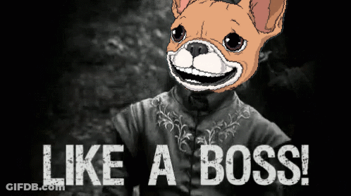 A Drawing Of A Dog With The Words Like A Boss Written Below It GIF