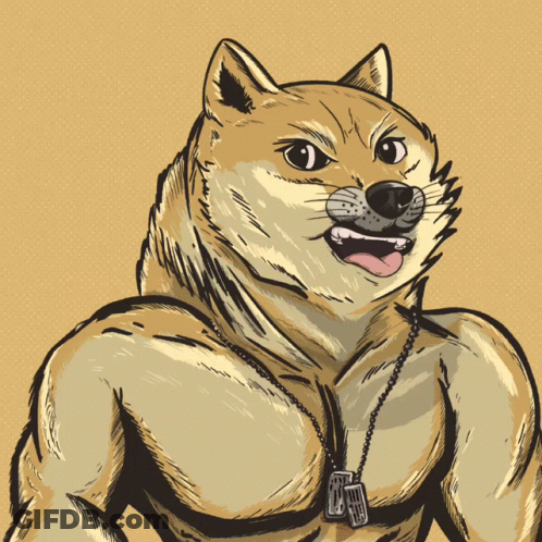A Drawing Of A Doge With The Word Upgrading Written On It GIF