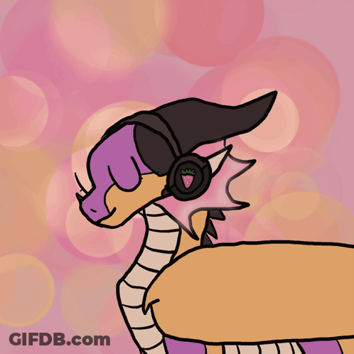 A Drawing Of A Dragon With Headphones And A Strawberry On Its Head GIF