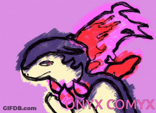 A Drawing Of A Dragon With Onyx Comyx Written On It GIF