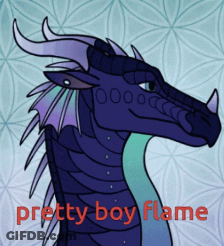 A Drawing Of A Dragon With The Words " Pretty Boy Flame " Underneath It GIF
