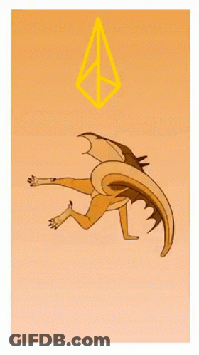 A Drawing Of A Dragon With Wings And Horns On A Yellow Background . GIF