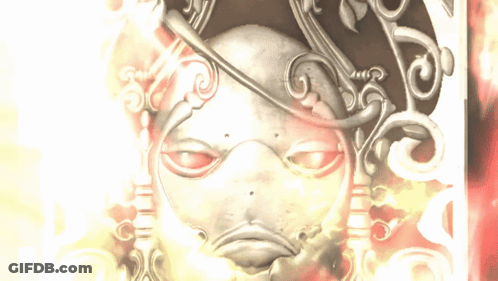 A Drawing Of A Face With Red Eyes And A Crown GIF
