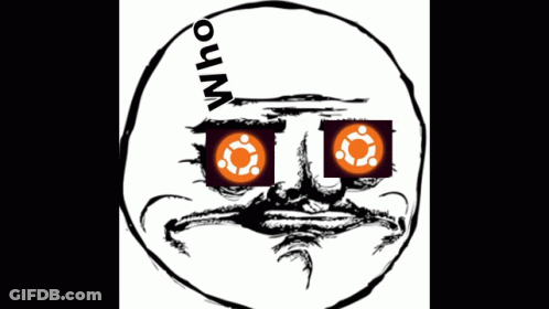 A Drawing Of A Face With The Words Doth Summon The Mighty Ubuntu Written Around It GIF