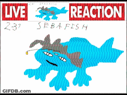A Drawing Of A Fish With A Fishing Rod And The Words Live Reaction GIF