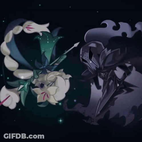 A Drawing Of A Flower And A Knight With A Sword On A Dark Background GIF