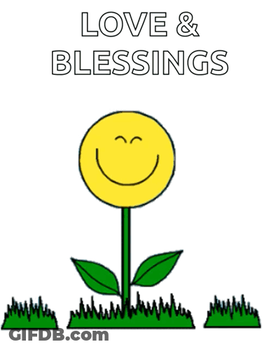 A Drawing Of A Flower With A Smiley Face And The Words Love And Blessings Below It GIF