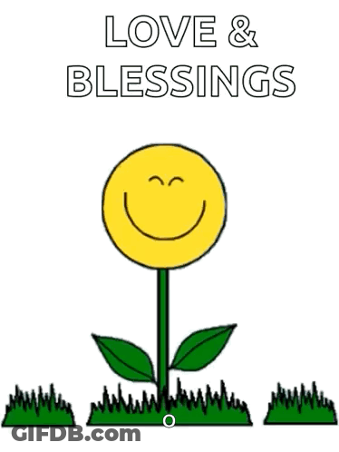 A Drawing Of A Flower With A Smiley Face And The Words Love And Blessings GIF
