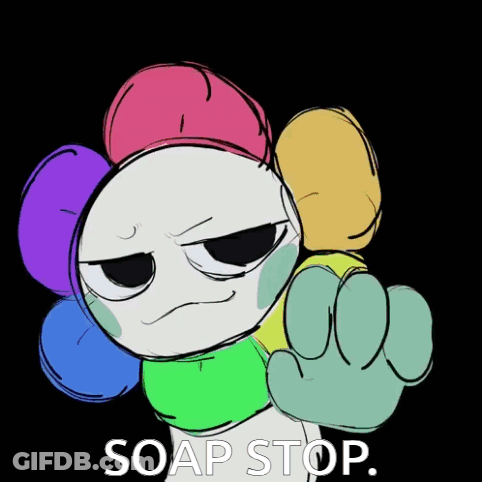 A Drawing Of A Flower With The Words Soap Stop Written Below It GIF