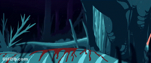 A Drawing Of A Forest With Blood Coming Out Of A Tree GIF