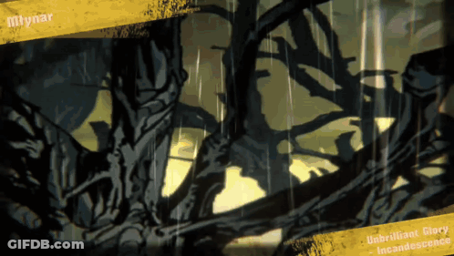 A Drawing Of A Forest With The Name Mlynar On The Top GIF