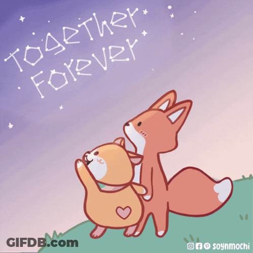 A Drawing Of A Fox And A Squirrel With The Words Together Forever Above Them GIF