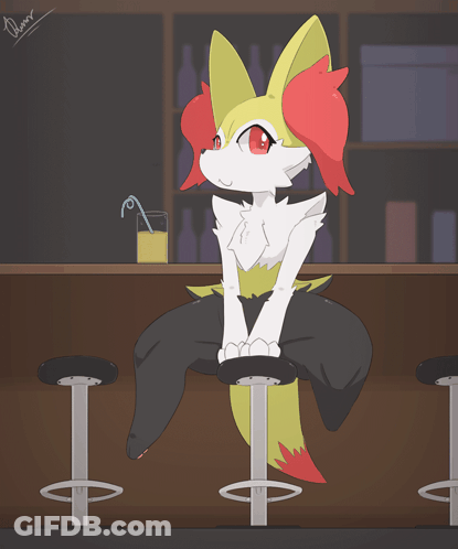 Fox Sitting On Bar Stool With Oliver Name GIF