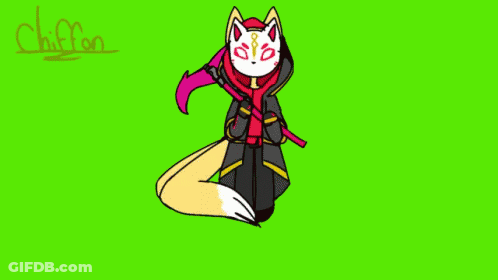 A Drawing Of A Fox Wearing A Mask And Holding A Sword On A Green Background . GIF