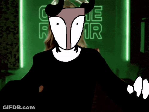 A Drawing Of A Fox With Horns In Front Of A Neon Sign That Says One R 1R GIF