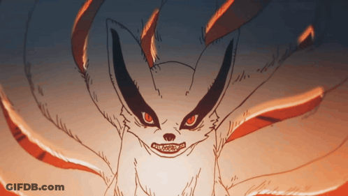 A Drawing Of A Fox With Red Eyes And A Huge Tail GIF