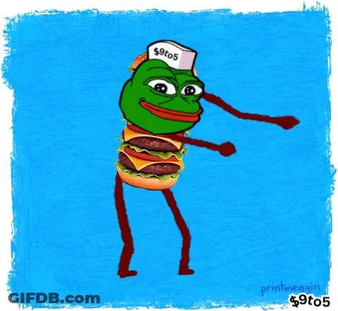 A Drawing Of A Frog That Looks Like A Hamburger With A Hat That Says $ 9T05 GIF