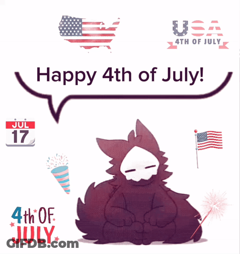 A Drawing Of A Furry Animal Says Happy 4Th Of July In A Speech Bubble GIF