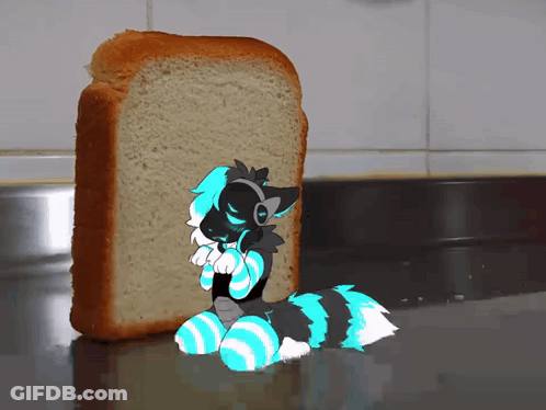 A Drawing Of A Furry Character Sitting On A Slice Of Bread GIF