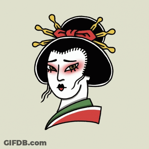A Drawing Of A Geisha 'S Head With Her Eyes Closed GIF