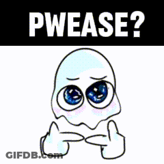 A Drawing Of A Ghost With Big Blue Eyes And The Words Pwease Written Above It GIF